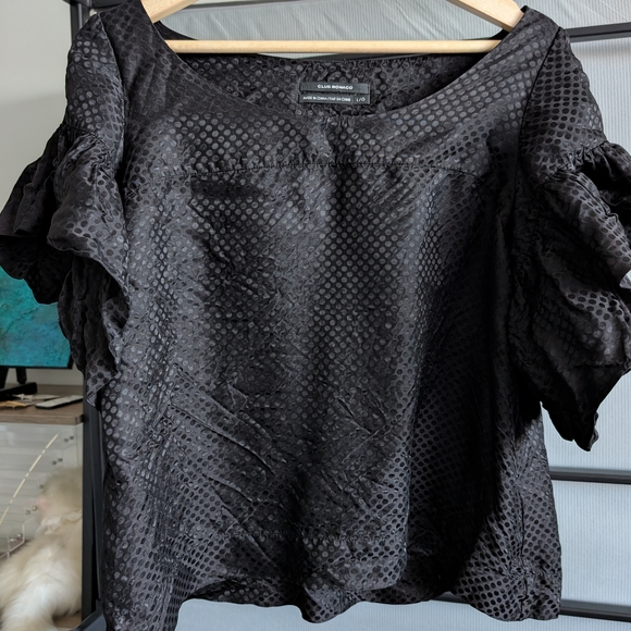 Club Monaco Black Ruffled Boxy Blouse - Picture 9 of 9